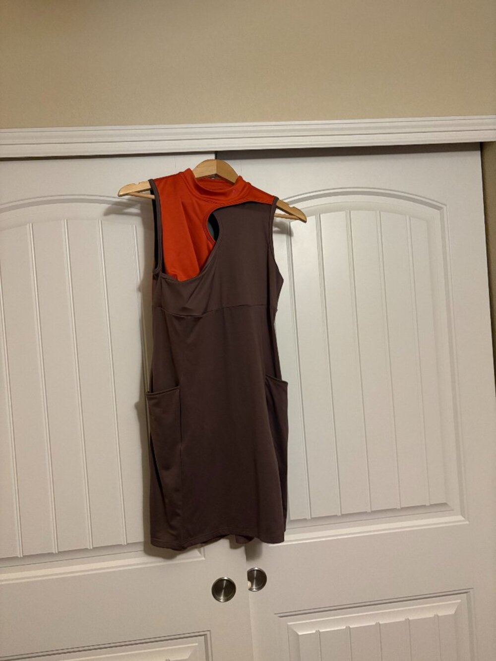Adidas Athletic Dress Small Brown Orange Sleeveless Cutouts Colorblock Pockets
